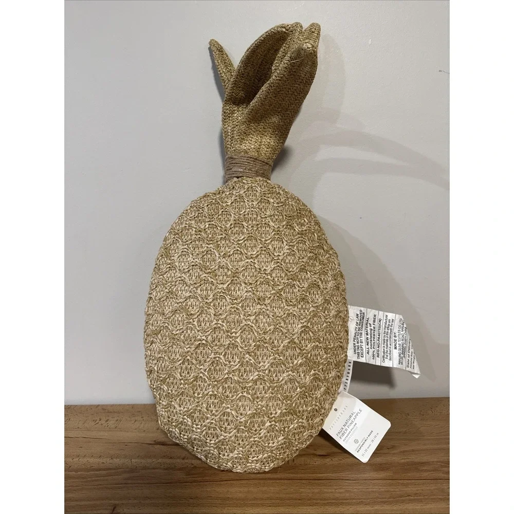 Pottery Barn Natural Fiber Pineapple Shape Throw Pillow Tropical Decor Tiki 20" - Picture 1 of 4